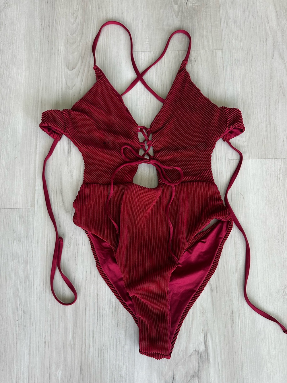 Ribbed One-Piece Swimsuit in Deep Red